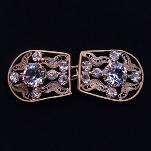 Czechoslovakia Rhinestone Filigree Belt Buckle Set